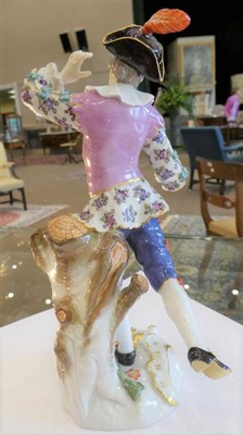 Lot 558 - A Meissen Porcelain Figure of a Dancer, 20th century, dressed in 18th century costume wearing a...