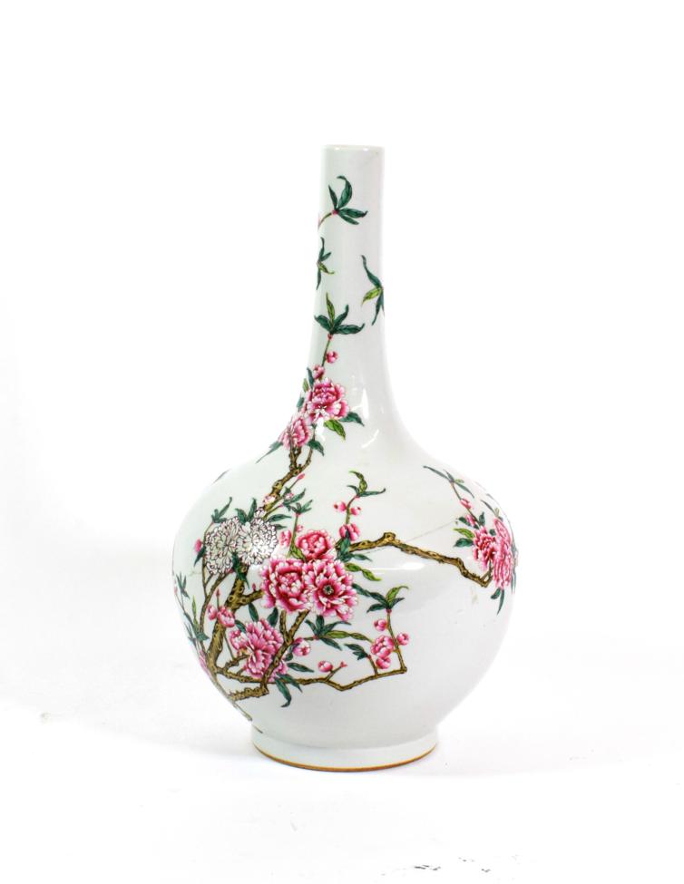 Lot 582 - A Chinese Porcelain Bottle Vase, painted in famille rose enamels with blossoming tree peony and...