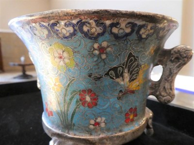 Lot 584 - A Chinese Cloisonné Enamel Censer, of flared cylindrical form with scroll handle and...