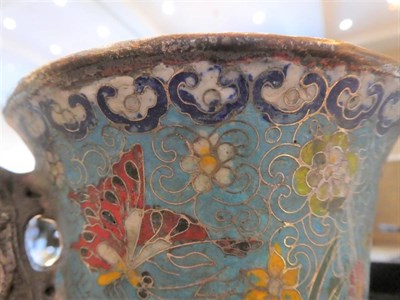 Lot 584 - A Chinese Cloisonné Enamel Censer, of flared cylindrical form with scroll handle and...
