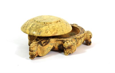 Lot 599 - A Chinese Stone Seal Box and Cover, in Ming style, modelled as a turtle, the cover with...
