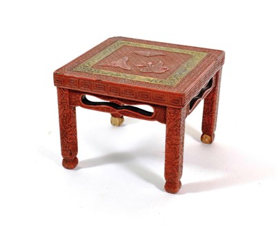 Lot 604 - A Chinese Cinnabar Lacquer Stand, Qing Dynasty, possibly 18th century, of table form, the...