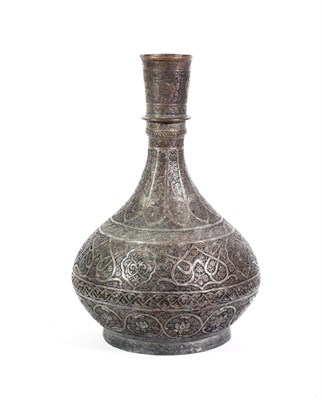 Lot 608 - A Persian Tinned Copper Guglet Vase, Safavid/Timurid, probably 15th/16th century, worked with bands