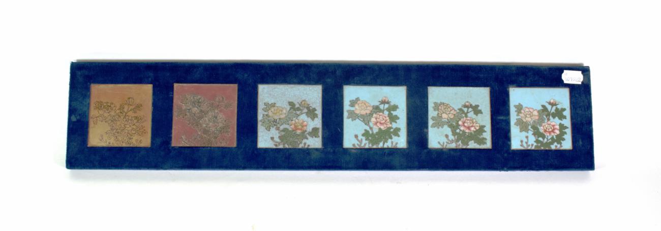 Lot 609 - A Set of Six Japanese Cloisonné Enamel Plaques, Meiji period, representing the stages of producing
