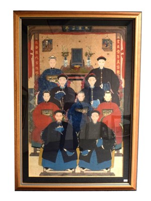 Lot 619 - Chinese School (Qing Dynasty) An Ancestor Portrait, depicting nine seated figures before a...