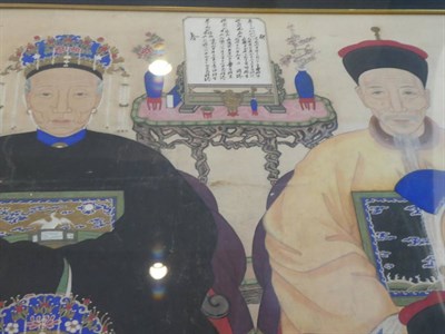 Lot 620 - Chinese School (Qing Dynasty) An Ancestor Portrait, depicting four seated figures, the table behind