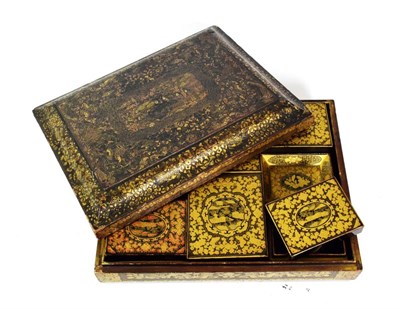 Lot 622 - A Chinese Export Lacquer Games Box and Cover, mid 19th century, of rectangular form, decorated with
