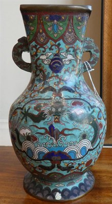 Lot 623 - A Chinese Cloisonné Vase, Qing Dynasty, of baluster form, the square neck with loop handles,...