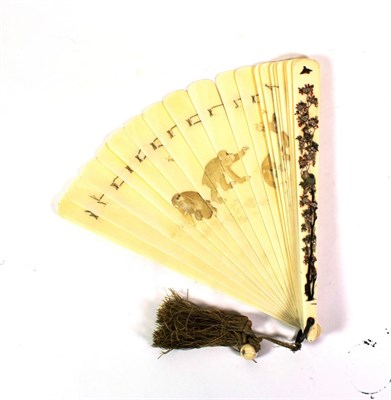 Lot 625A - A Japanese Ivory and Shibayama Fan, Meiji period, the sticks carved in low relief and partially...