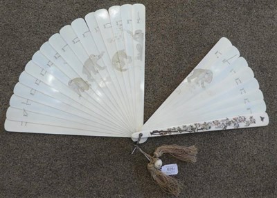 Lot 625 - A Japanese Ivory and Shibayama Fan, Meiji period, the sticks carved in low relief and partially...