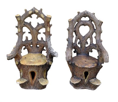 Lot 631 - Two Victorian Stoneware Garden Seats, modelled as entwined branches, 122cm high