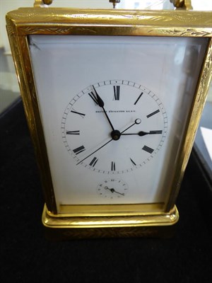 Lot 633 - A Brass Engraved Striking and Repeating Centre Seconds  Alarm Carriage Clock, Brevet Dinvention...