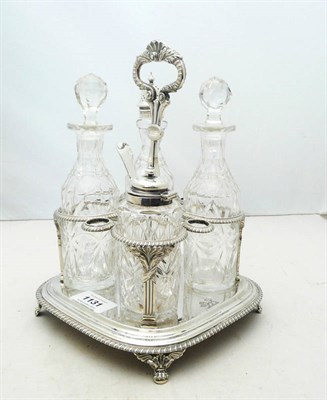 Lot 1131 - A George III Cruet Frame and Later Bottles, William Bennett, London 1814, the square base raised on