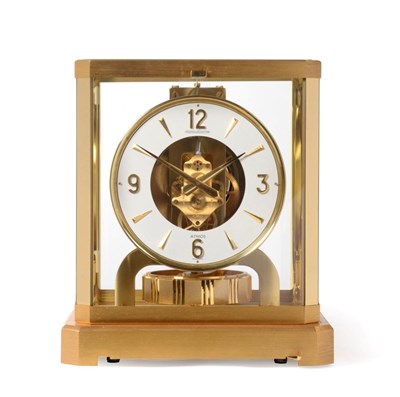 Lot 635 - A Swiss Brass Atmos Clock, signed Jaeger LeCoultre, No.278313, 20th century, brass case with...