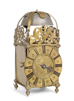 Lot 637 - ~ A Late 17th Century Brass Striking Lantern Clock, signed John Knibb, Oxon, circa 1690, four...
