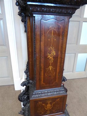 Lot 656 - An Impressive Inlaid Carved Chiming Longcase Clock, signed John Lewis, London, circa 1900, swan...
