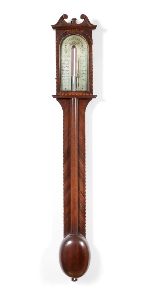 Lot 657 - A Good Mahogany Inlaid Stick Barometer, signed Jno Russell, Falkirk, circa 1790, concealed...