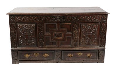 Lot 700 - A 17th Century Joined Oak Chest, initialled and dated MB 82, the moulded hinged lid enclosing a...