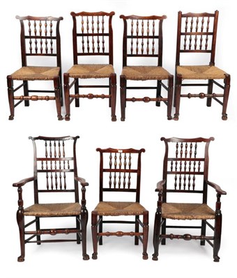 Lot 703 - A Set of Seven 19th Century Ash and Rush-Seated Dining Chairs, Lancashire/Cheshire region,...