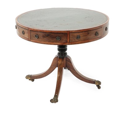 Lot 717 - A Regency Rosewood and Boxwood Strung Drum Table, early 19th century, with circular green...