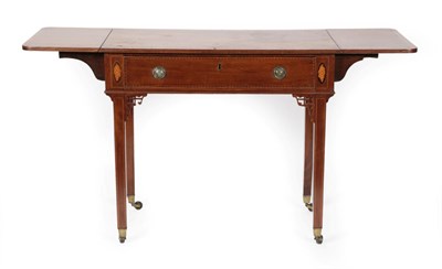 Lot 723 - A George III Mahogany, Crossbanded, Boxwood and Ebony Strung Dropleaf Side Table, late 18th...