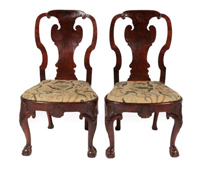 Lot 745 - A Fine Pair of Figured Walnut and Beech Dining Chairs, circa 1720, the curved and scrolled top...