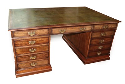 Lot 747 - A George III Style Partners Desk, late 19th/early 20th century, with a green leather writing...