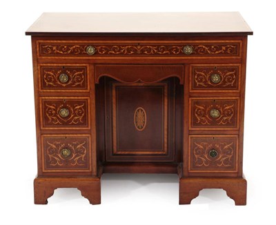 Lot 750 - A Late Victorian Mahogany, Satinwood Banded, Ebony Strung and Marquetry Inlaid Kneehole Desk,...