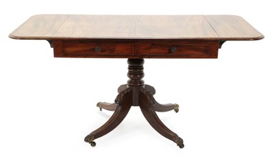 Lot 759 - ~ A George III Mahogany and Boxwood Strung Sofa Table, early 19th century, with two real and...