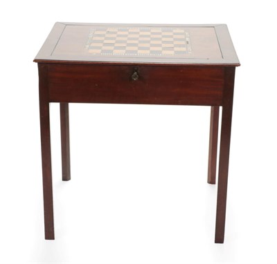 Lot 760 - ~ A George III Mahogany Games Table, late 18th century, the top inlaid with a chequerboard and...