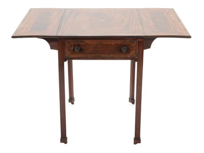 Lot 767 - ~ A George III Mahogany and Rosewood Crossbanded Pembroke Table, circa 1760, the drawer with a...