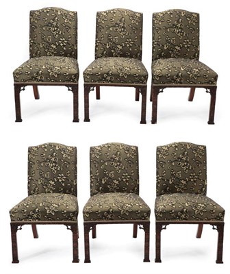 Lot 783 - A Set of Six Chippendale Revival Dining Chairs, modern, with metal plaque to the underside...