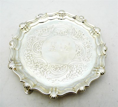 Lot 1146 - A George II Waiter, by John Robinson, London 1739, shaped circular with shell and scroll...