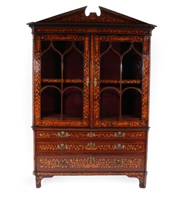 Lot 809 - A Mid 19th Century Dutch Mahogany and Marquetry Inlaid Display Cabinet, the architectural...