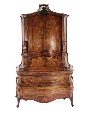 Lot 810 - An 18th Century Walnut and Parquetry Decorated Bureau Cabinet, South German or Austrian, the...