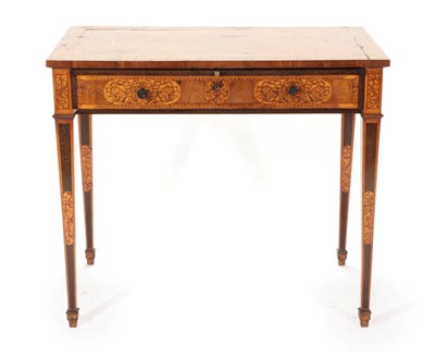 Lot 811 - ~ A Late 18th Century Walnut, Purplewood and Marquetry Inlaid Side Table, with panelled...