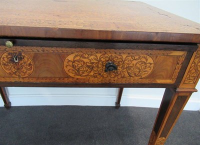 Lot 811 - ~ A Late 18th Century Walnut, Purplewood and Marquetry Inlaid Side Table, with panelled...