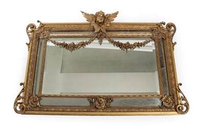 Lot 819 - A Victorian Gilt and Gesso Overmantel Mirror, 3rd quarter 19th century, the rectangular...