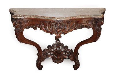 Lot 824 - A French Louis XV Style Carved Walnut Console Table, 3rd quarter 19th century, the pink veined...