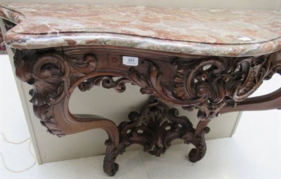 Lot 824 - A French Louis XV Style Carved Walnut Console Table, 3rd quarter 19th century, the pink veined...