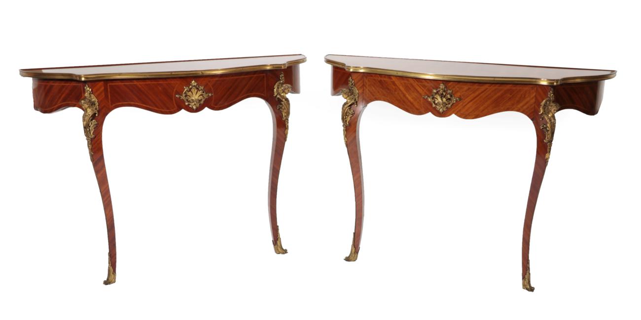 Lot 829 - A Pair of French Louis XV Style Kingwood, Rosewood and Gilt Metal Mounted Side Tables, of...