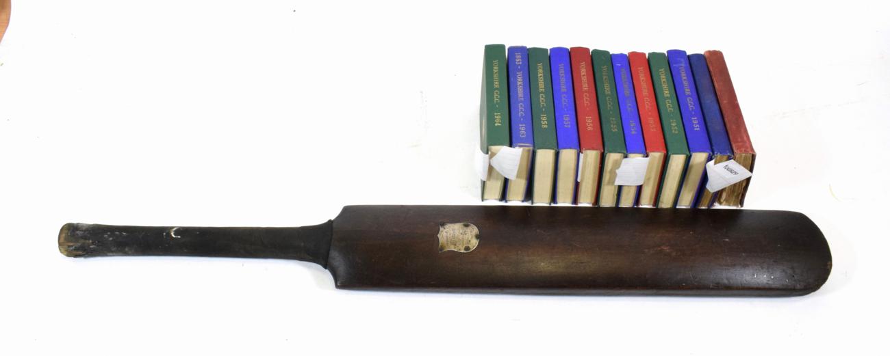 Lot 2003 - John Fensom Cricket Bat (Late 19th Century) with metal shield verso engraved 'Presented to B Dawson