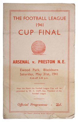 Lot 2009 - The Football League 1941 Cup Final Replay Programme Arsenal v Preston NE played at Ewood Park,...
