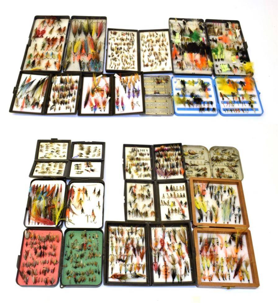 Lot 2036 - A large collection of several hundred modern trout and salmon tied flies, partly contained in...