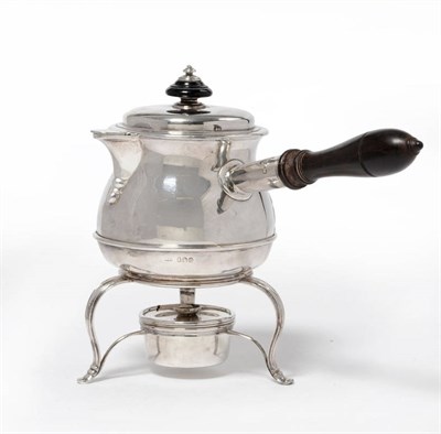 Lot 1154 - A Queen Anne Brandy Saucepan and Cover, London 1712, of baluster form with turned ebonised wood...