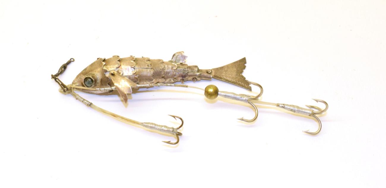 Lot 2052 - An unusual antique articulated white metal fishing lure in the manner of Gregory of Birmingham,...