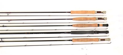 Lot 2055 - Five carbon fly rods, comprising: Airflo Classic two-piece 9' AFTM 7-8; Airflo Classic two-piece 8'