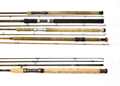 Lot 2056 - Five spinning rods, comprising a Hardy ''The J.J. Hardy Spinning'' two-piece palakona, 6 ft. 6 in.