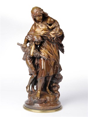 Lot 1158 - Mathurin Moreau (1822-1912): "Retour de Peche au Moule", a bronze figure of a mother carrying a...