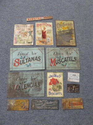 Lot 2091 - A collection of advertising signage for cocoa, sweets, jellies and other items, late 19th/early...